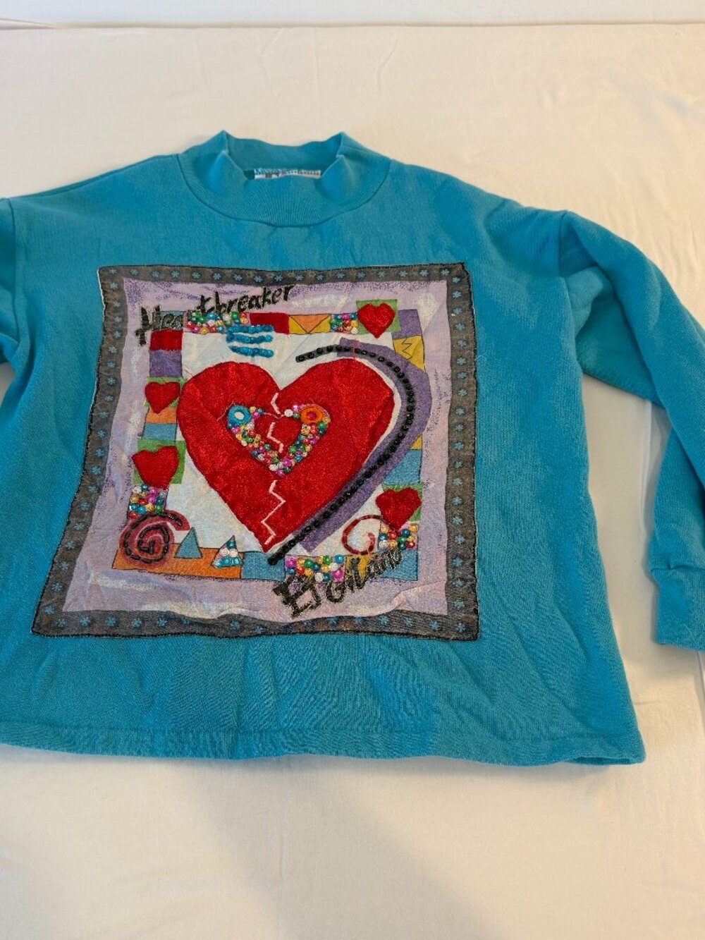 Vintage EJ Gitano Girls Medium 9/10 Heartbreaker Sweatshirt Beaded 90s